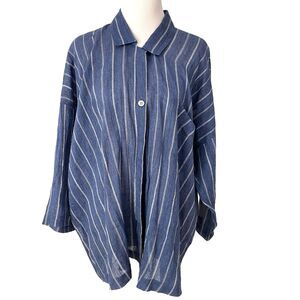 Vintage Issey Miyake Permanente Top Womens Medium Oversized Shirt Blue Linen